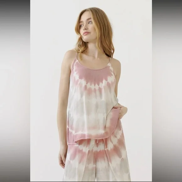 176. NEW Item Tie Dye Cami & Wrap Pants Set Mauve Pink & Stone NEW - Picture 4 of 11